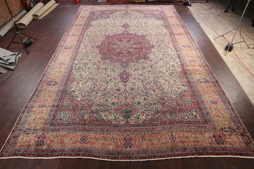 Antique Vegetable Dye Kerman Lavar Persian Rug 14x25 Large FINE