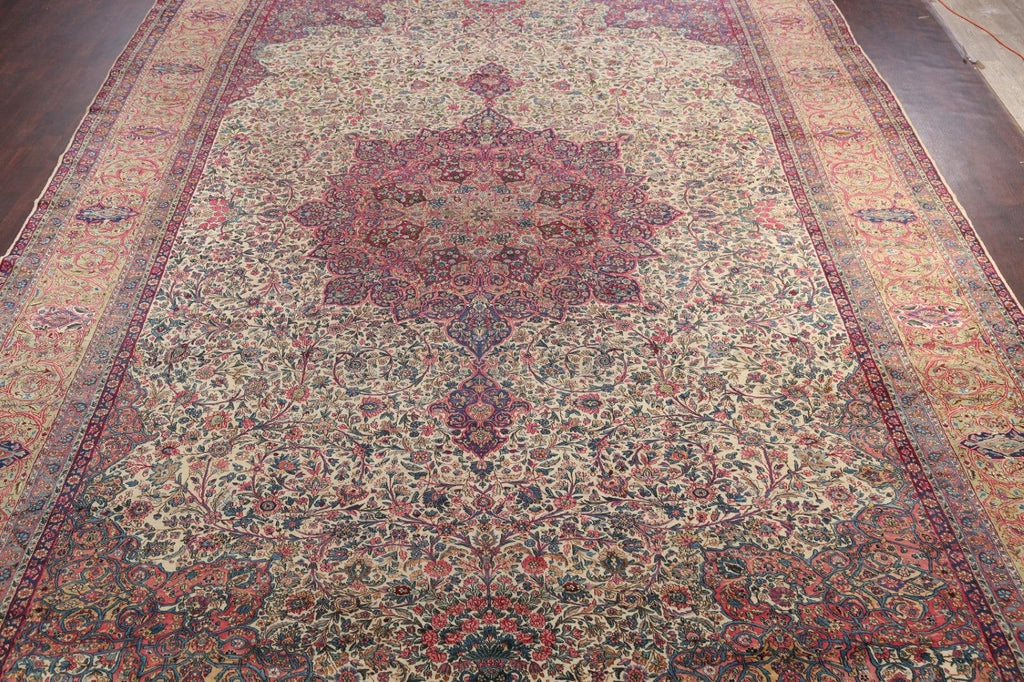 Antique Vegetable Dye Kerman Lavar Persian Rug 14x25 Large FINE