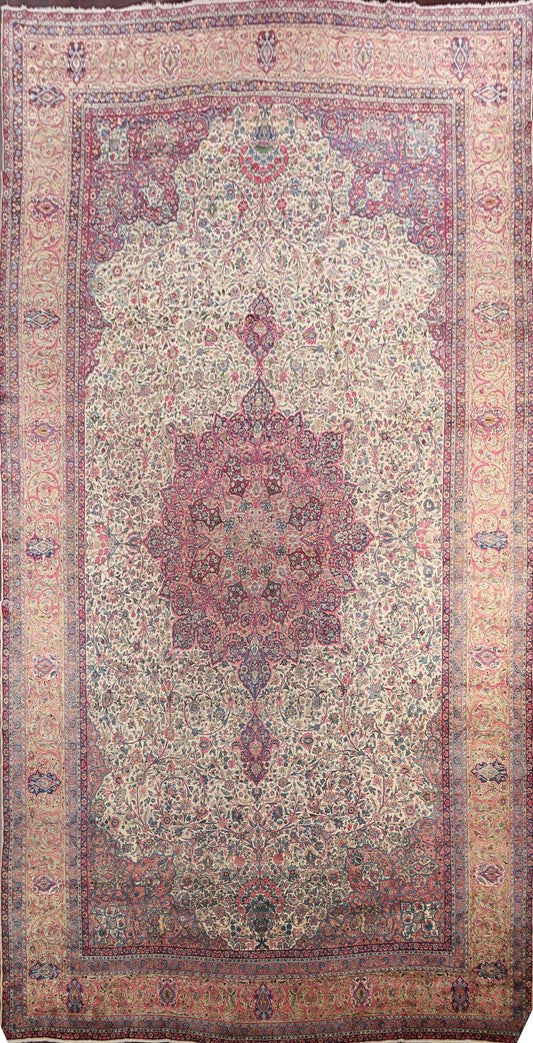 Antique Vegetable Dye Kerman Lavar Persian Rug 14x25 Large FINE