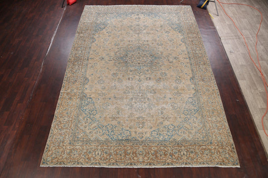 Antique Muted Floral Mashad Persian Area Rug 9x13