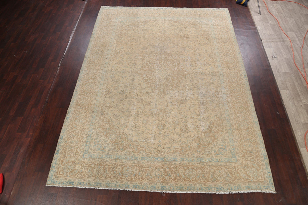 Antique Muted Floral Kashan Persian Area Rug 9x13