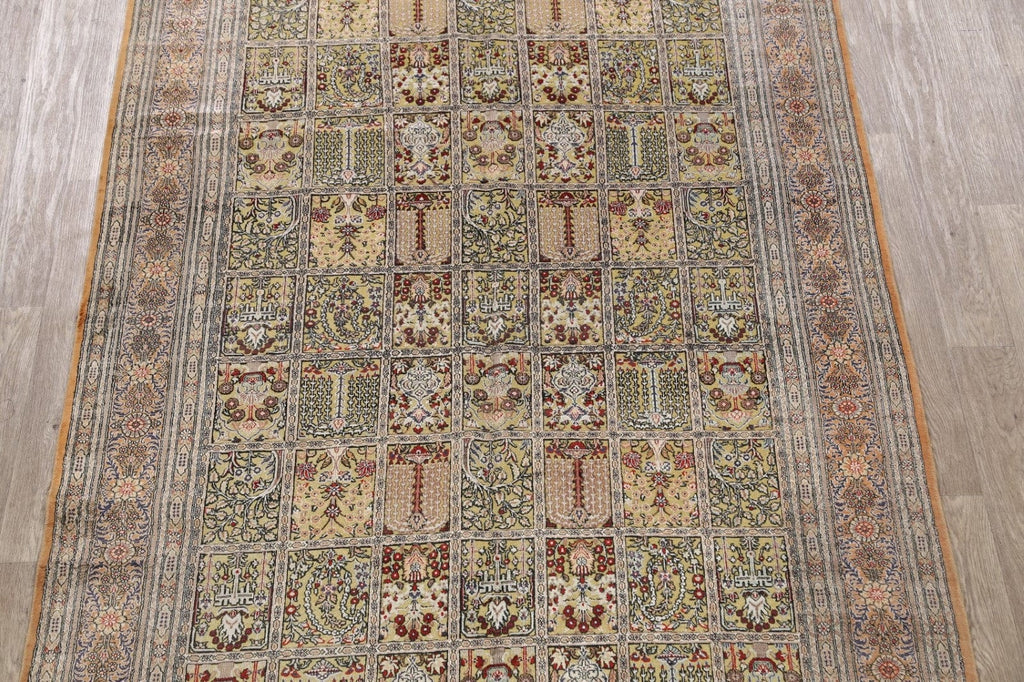 Antique Silk Garden Design Qum Persian Area Rug 6x9