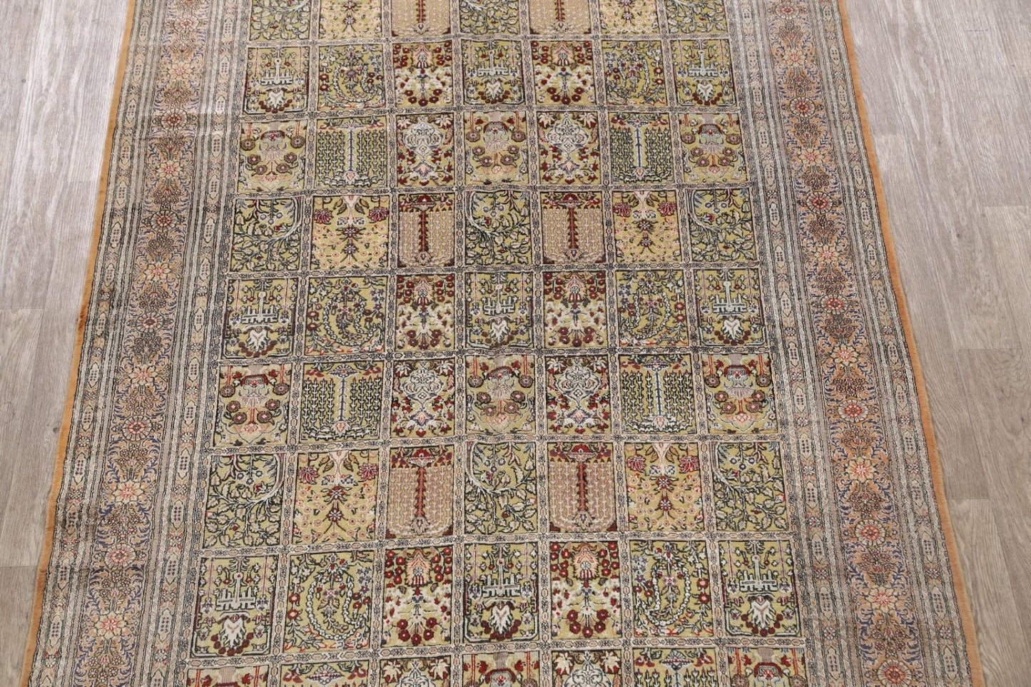 Antique Silk Garden Design Qum Persian Area Rug 6x9