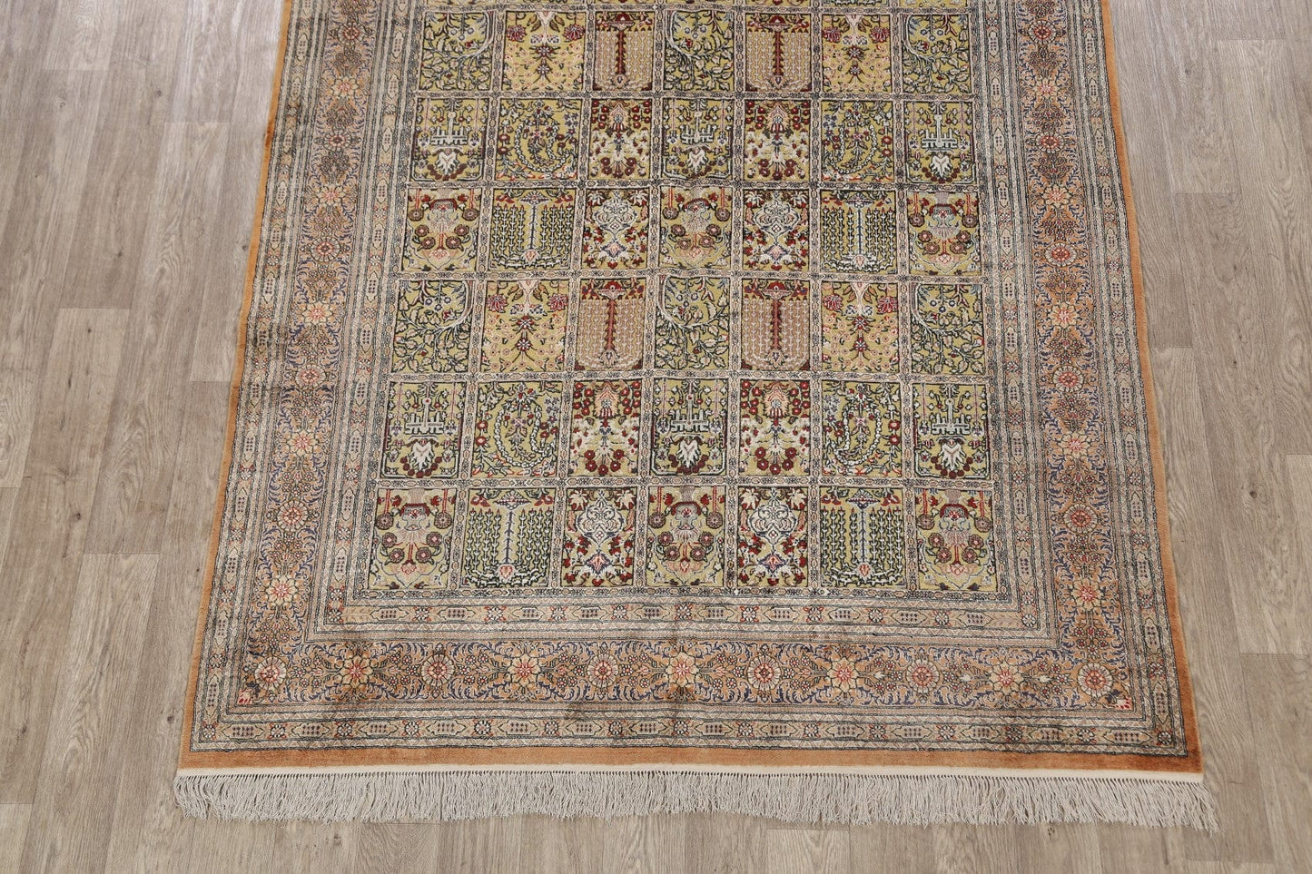 Antique Silk Garden Design Qum Persian Area Rug 6x9