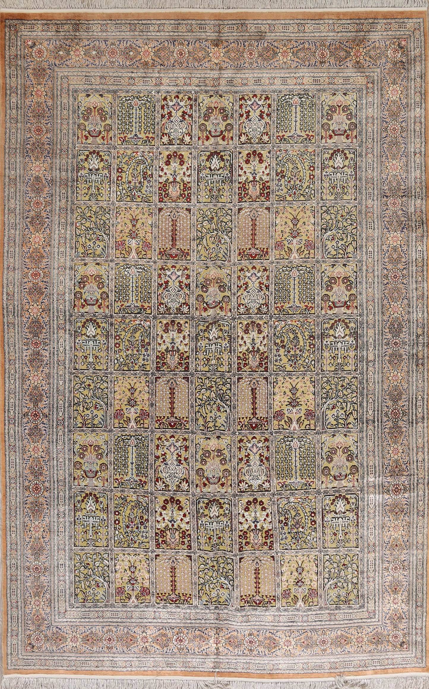 Antique Silk Garden Design Qum Persian Area Rug 6x9