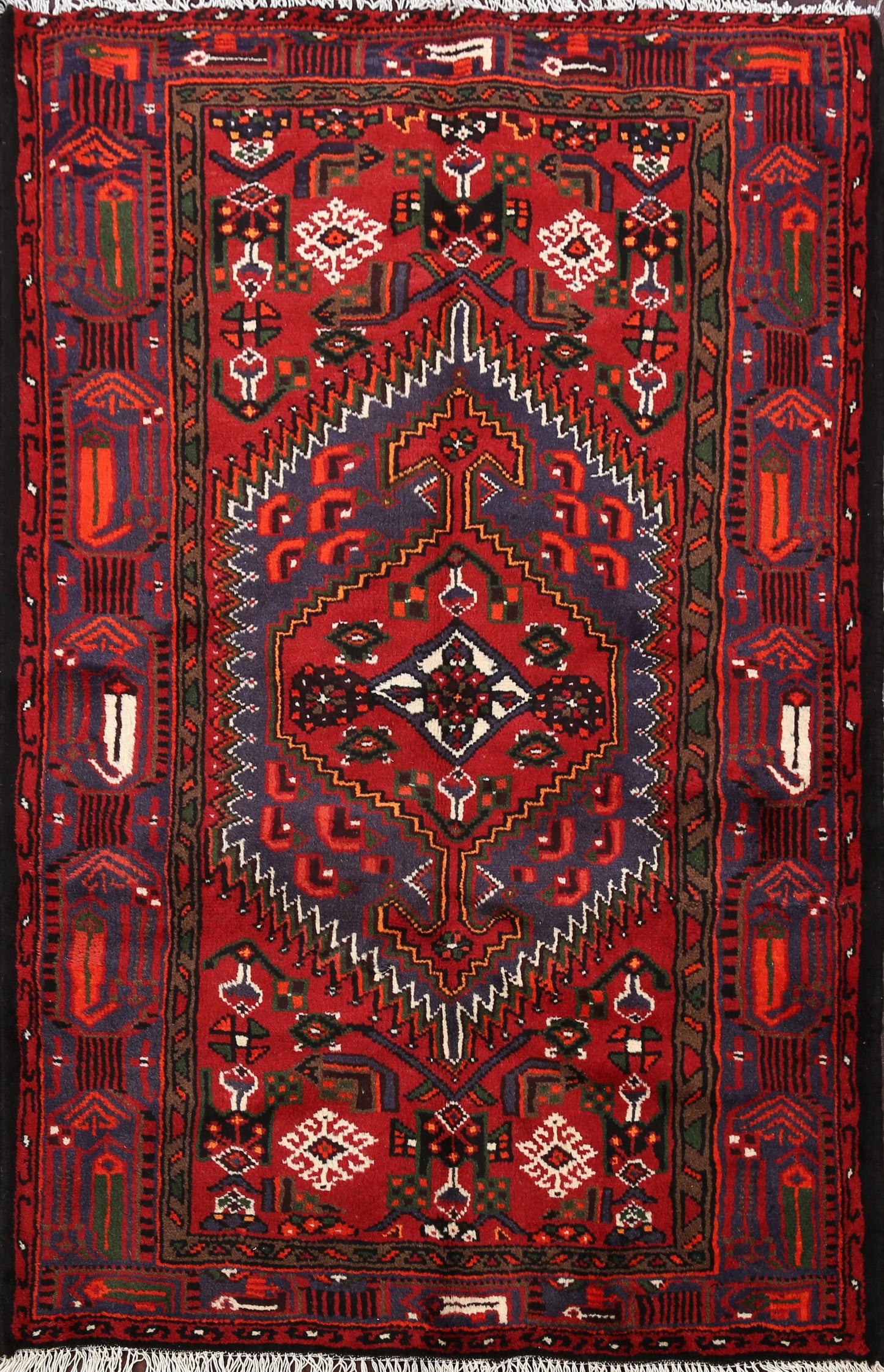 Geometric Hamedan Persian Area Rug 3x5