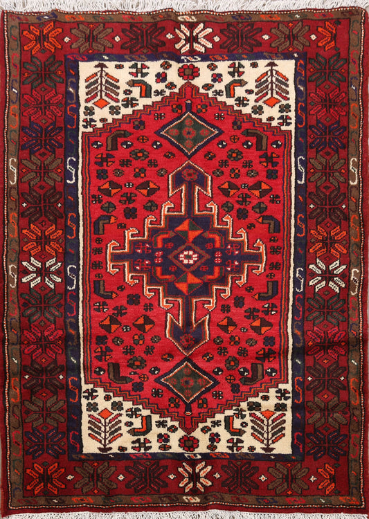 Geometric Hamedan Persian Area Rug 3x5