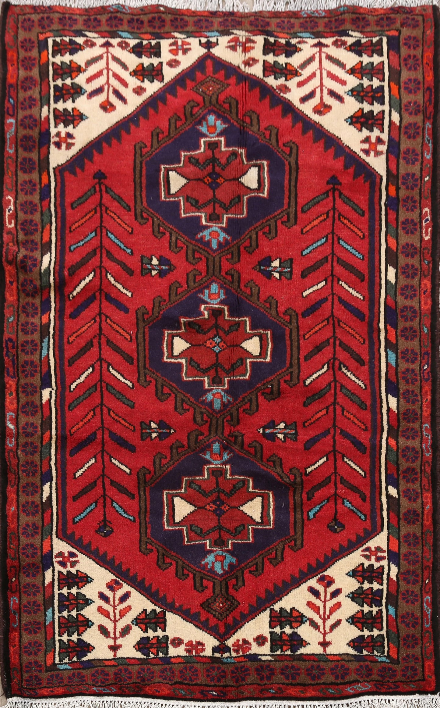 Geometric Hamedan Persian Area Rug 3x5