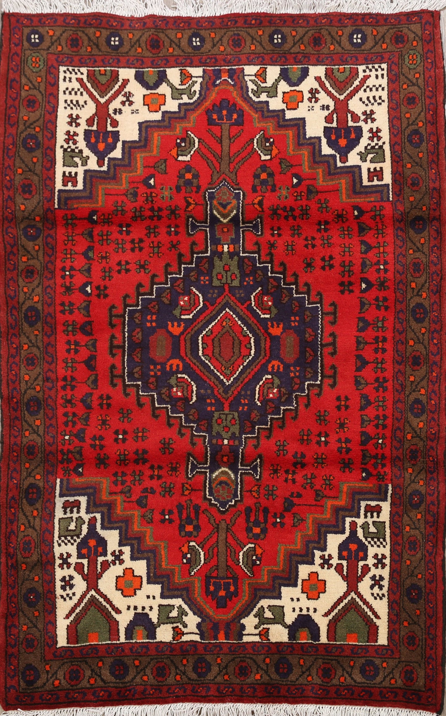 Geometric Hamedan Persian Area Rug 3x5