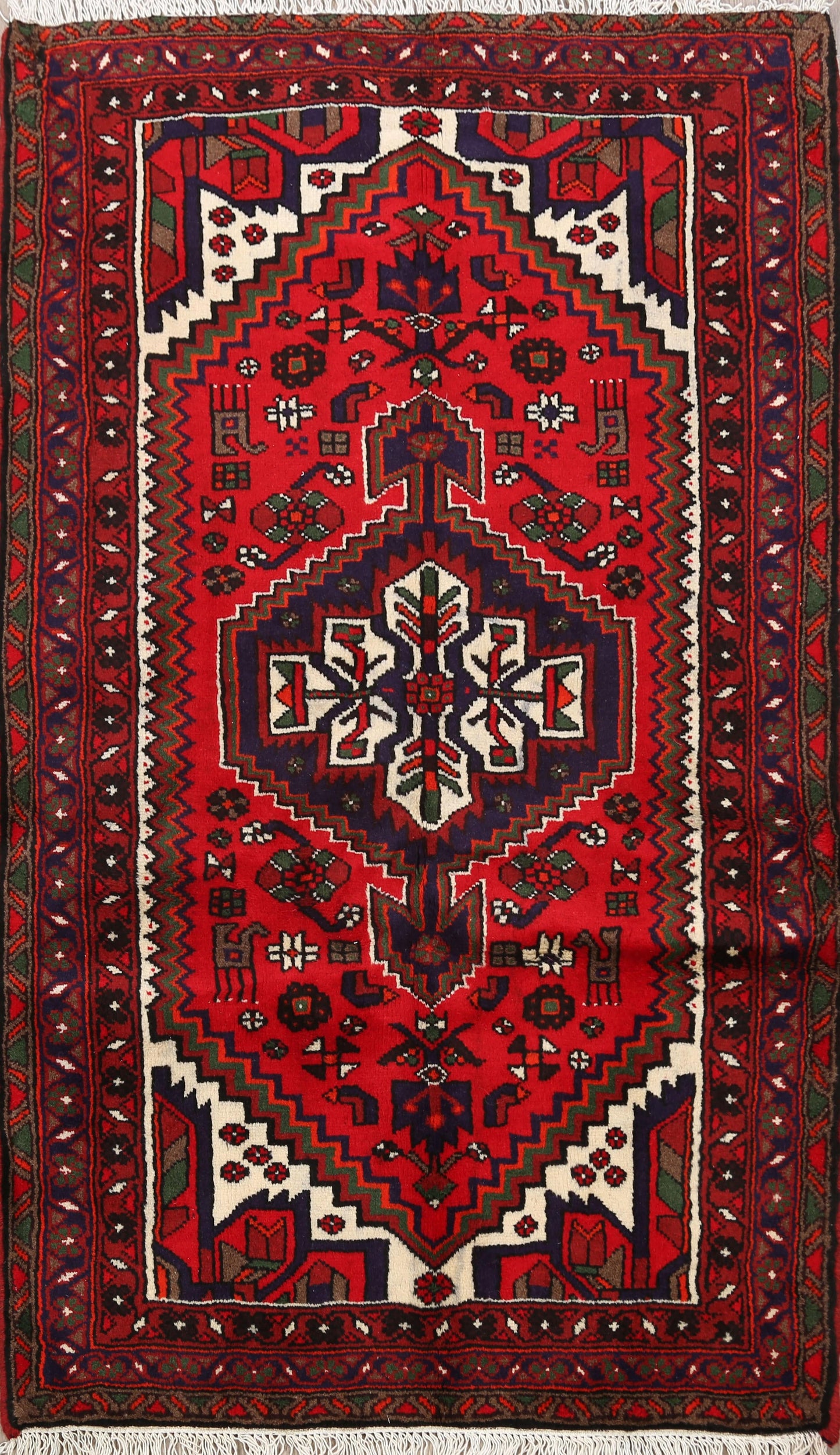 Geometric Hamedan Persian Area Rug 3x5