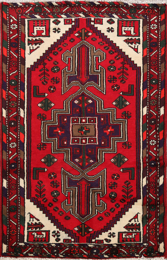 Geometric Hamedan Persian Area Rug 4x5