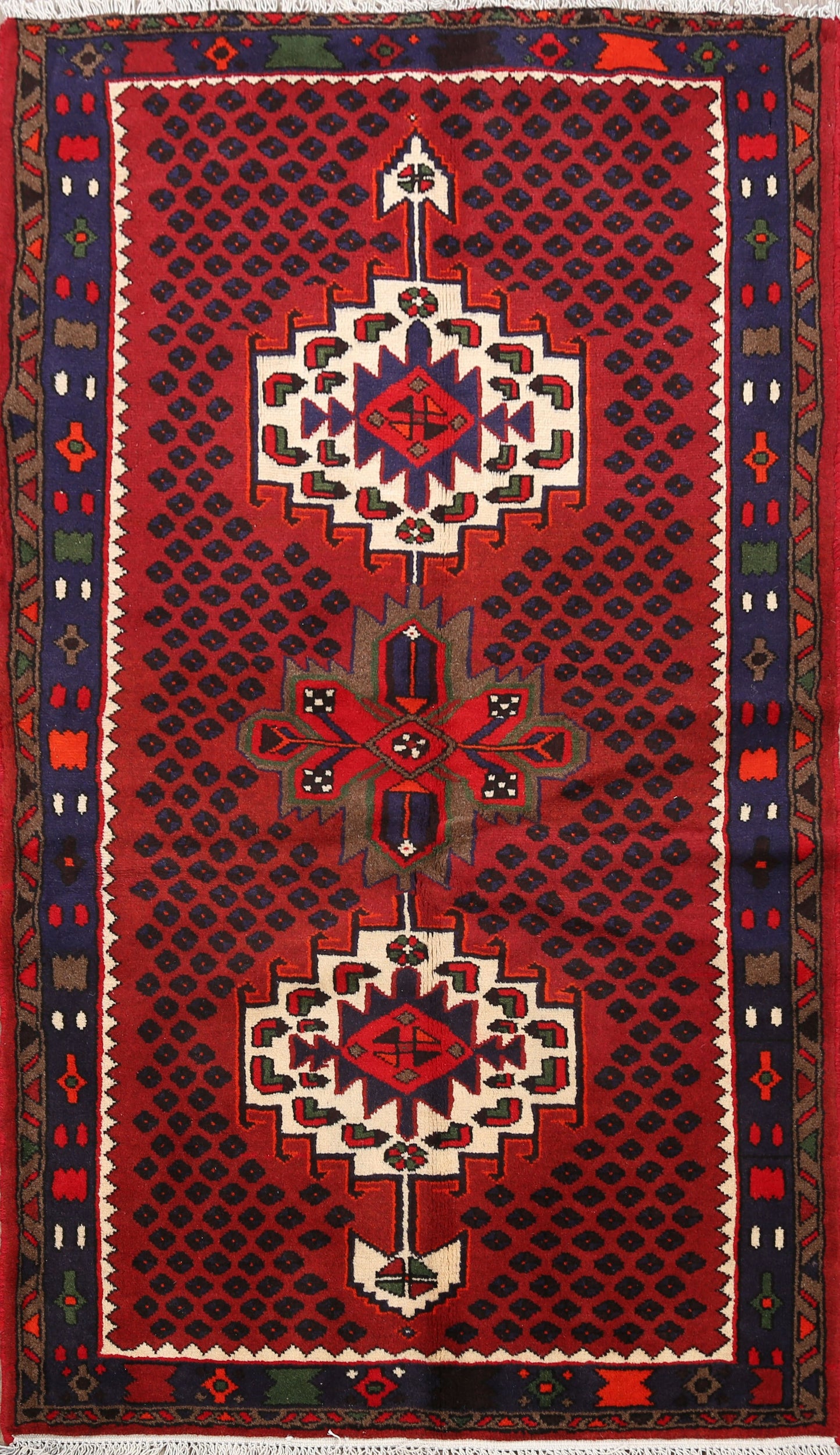 Geometric Hamedan Persian Area Rug 3x5