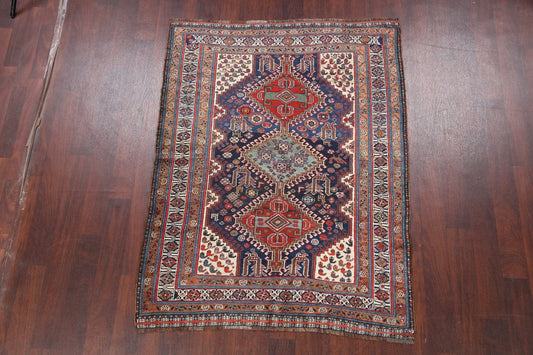 Pre-1900 Antique Geometric Qashqai Persian Area Rug 4x6