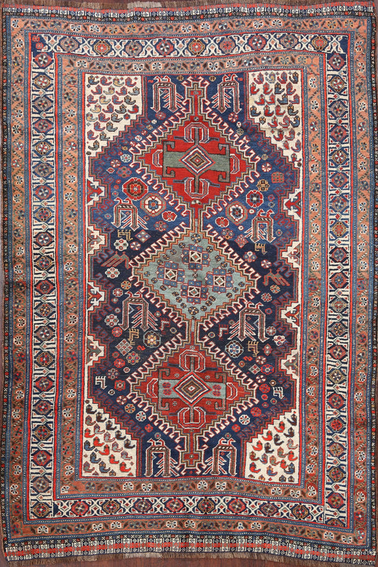 Pre-1900 Antique Geometric Qashqai Persian Area Rug 4x6