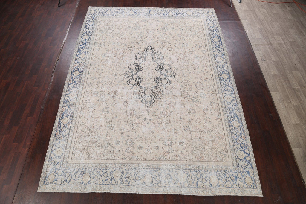 Muted Distressed Kerman Persian Area Rug 9x13