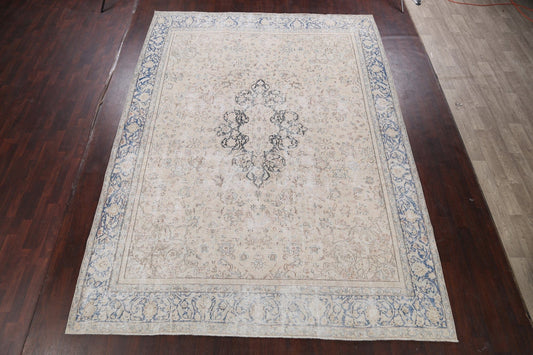 Muted Distressed Kerman Persian Area Rug 9x13