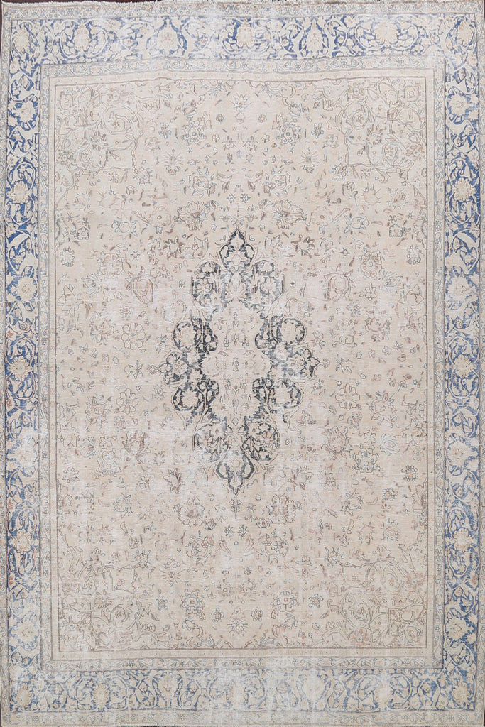 Muted Distressed Kerman Persian Area Rug 9x13