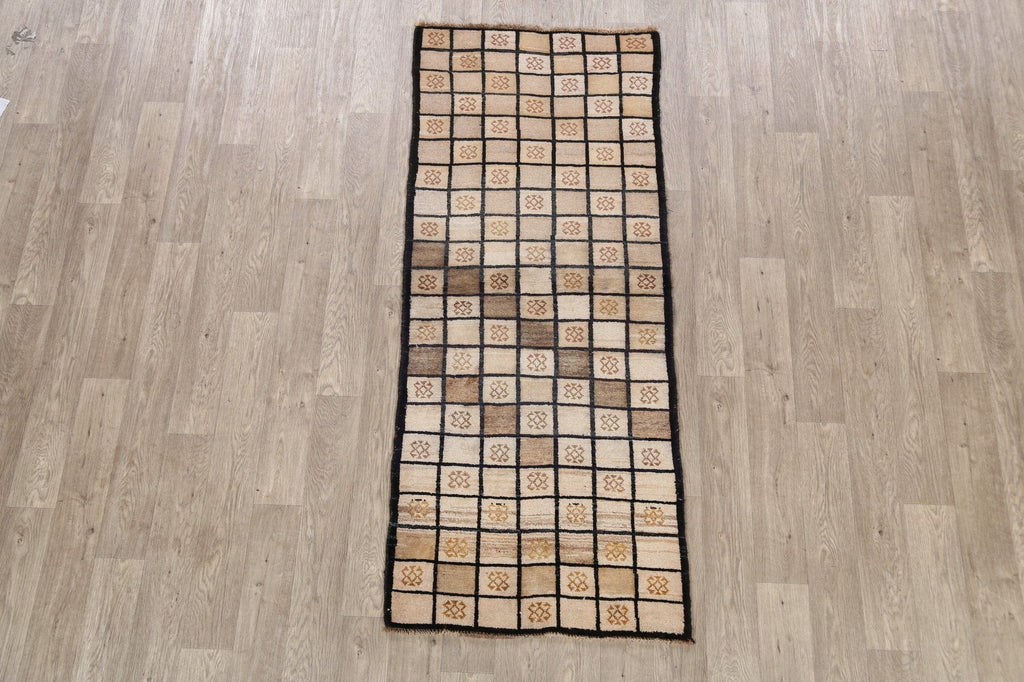 Checkered Gabbeh Persian Runner Rug 3x7