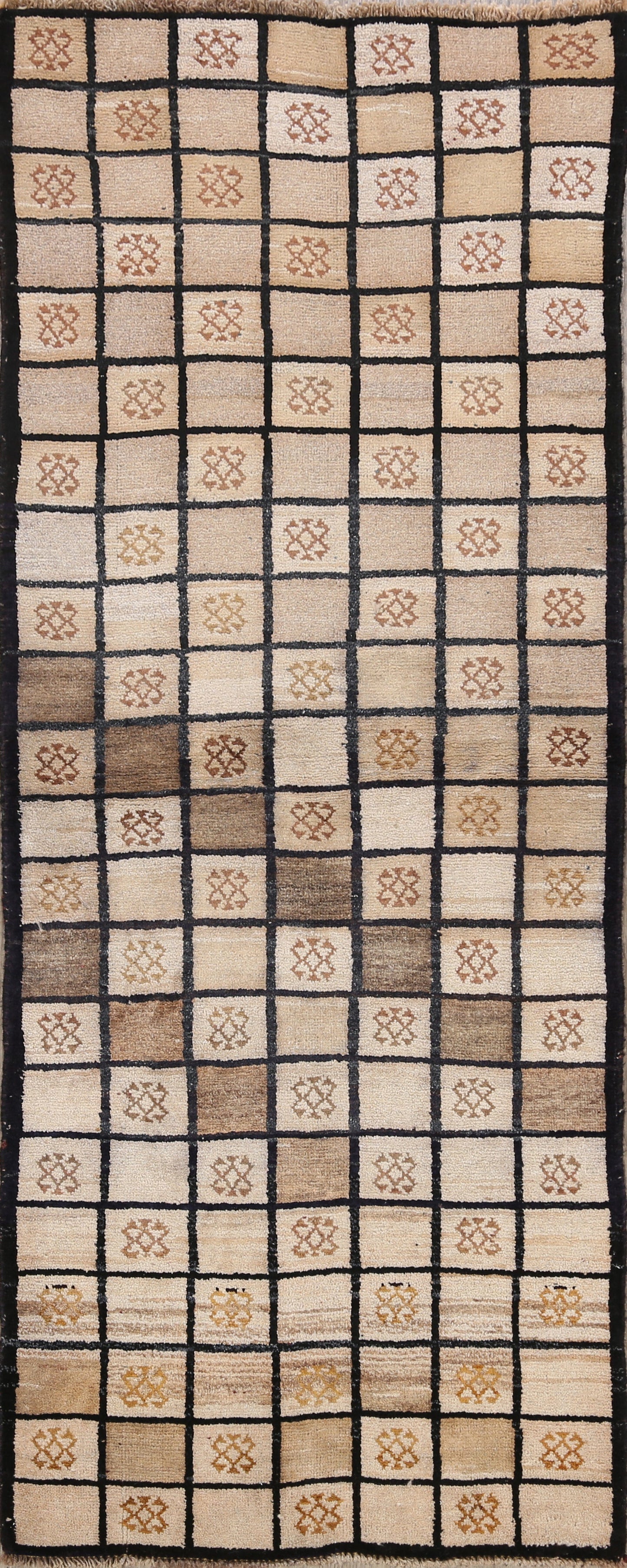 Checkered Gabbeh Persian Runner Rug 3x7