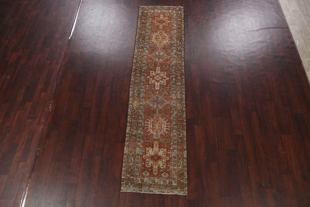 Pre-1900 Antique Heriz Serapi Persian Runner Rug 3x10