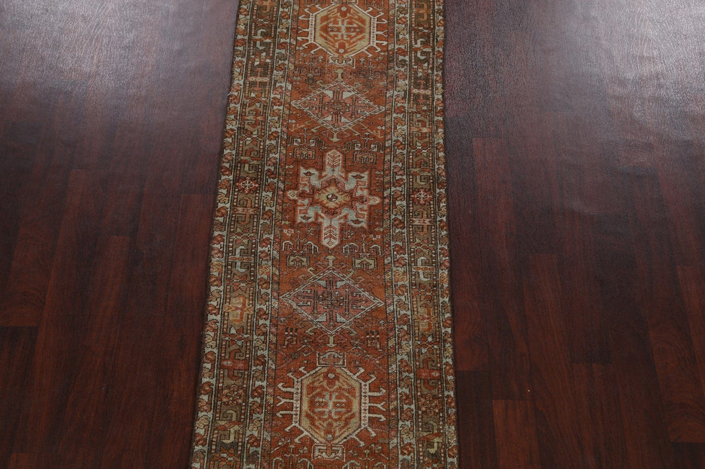 Pre-1900 Antique Heriz Serapi Persian Runner Rug 3x10