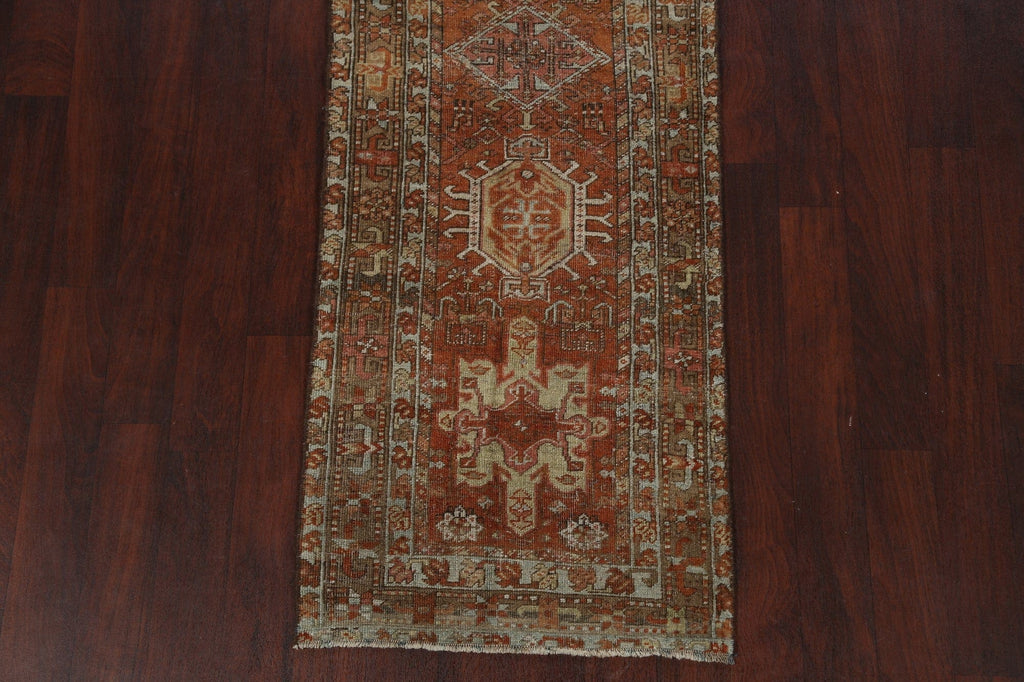 Pre-1900 Antique Heriz Serapi Persian Runner Rug 3x10