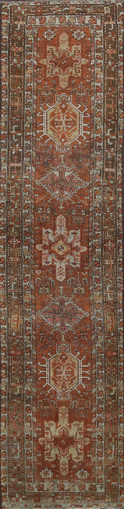 Pre-1900 Antique Heriz Serapi Persian Runner Rug 3x10