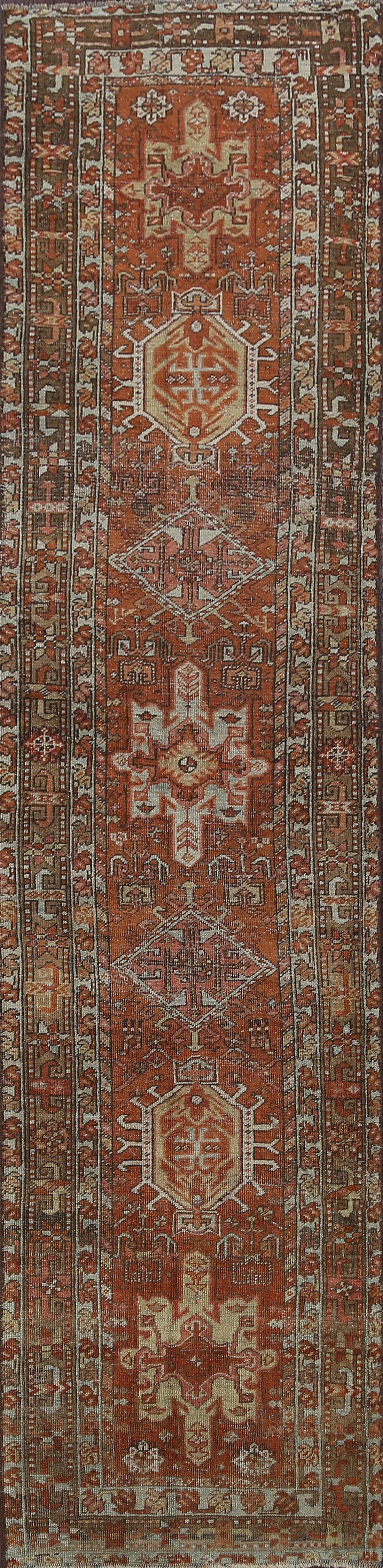 Pre-1900 Antique Heriz Serapi Persian Runner Rug 3x10