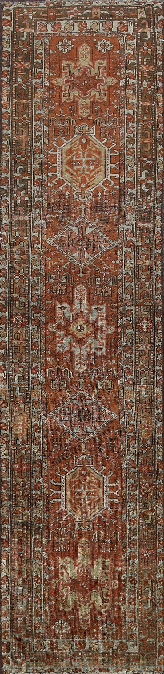 Pre-1900 Antique Heriz Serapi Persian Runner Rug 3x10