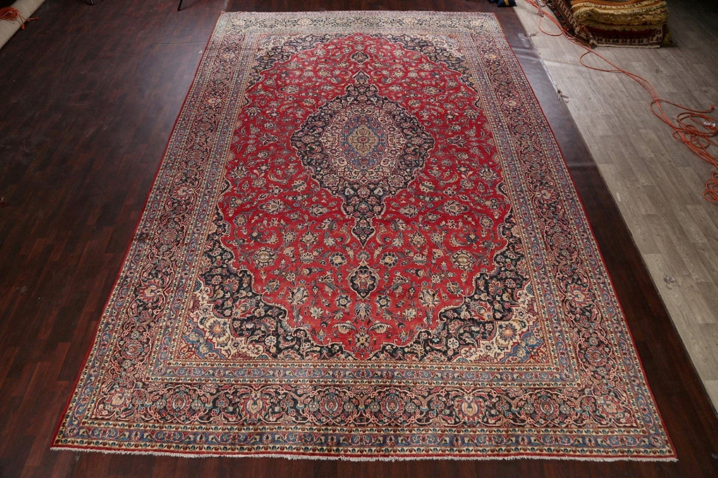 Antique Vegetable Dye Large Kashan Dabir Persian Rug 12x17