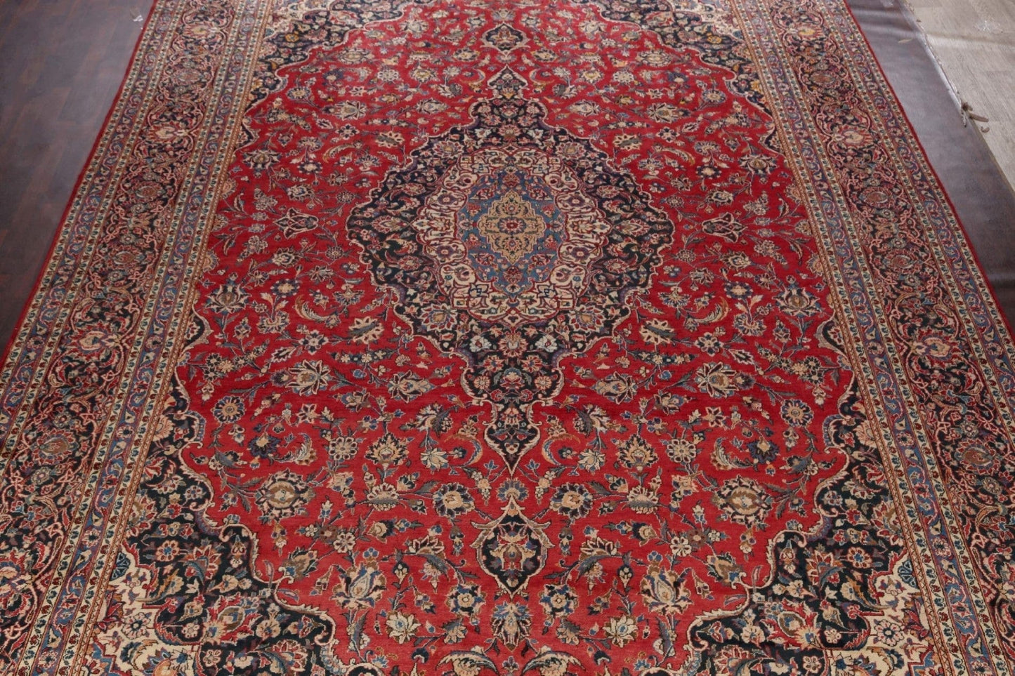 Antique Vegetable Dye Large Kashan Dabir Persian Rug 12x17