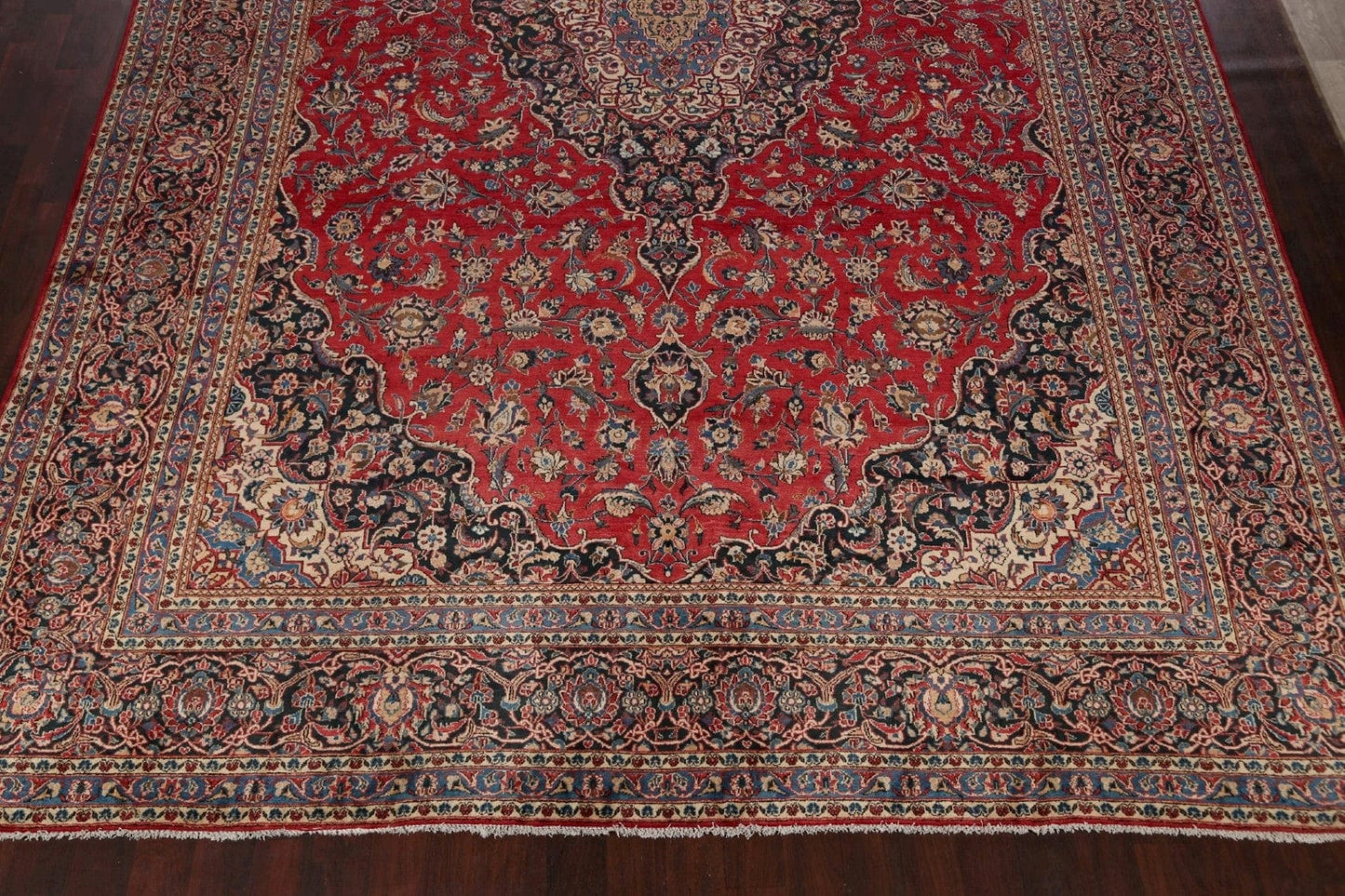 Antique Vegetable Dye Large Kashan Dabir Persian Rug 12x17