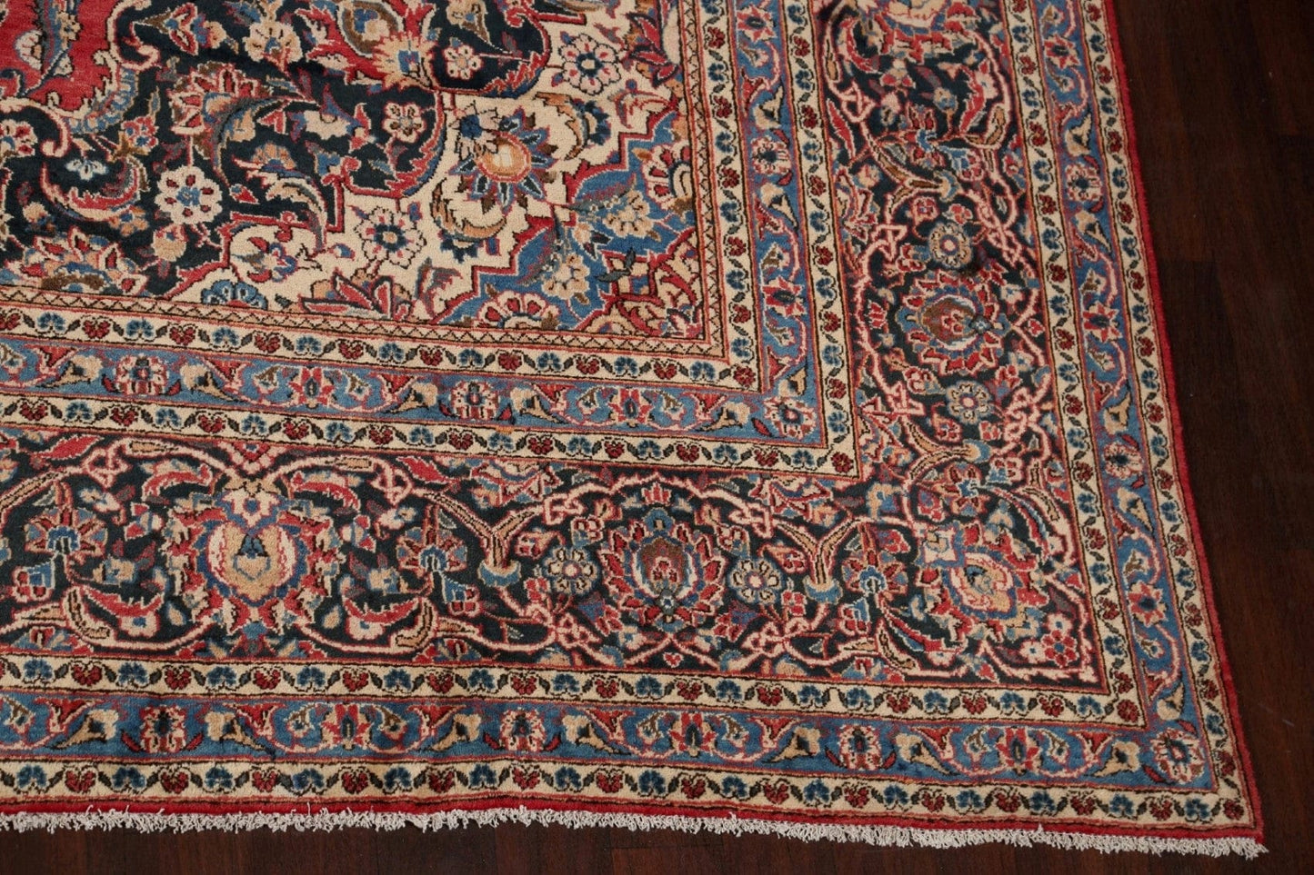 Antique Vegetable Dye Large Kashan Dabir Persian Rug 12x17