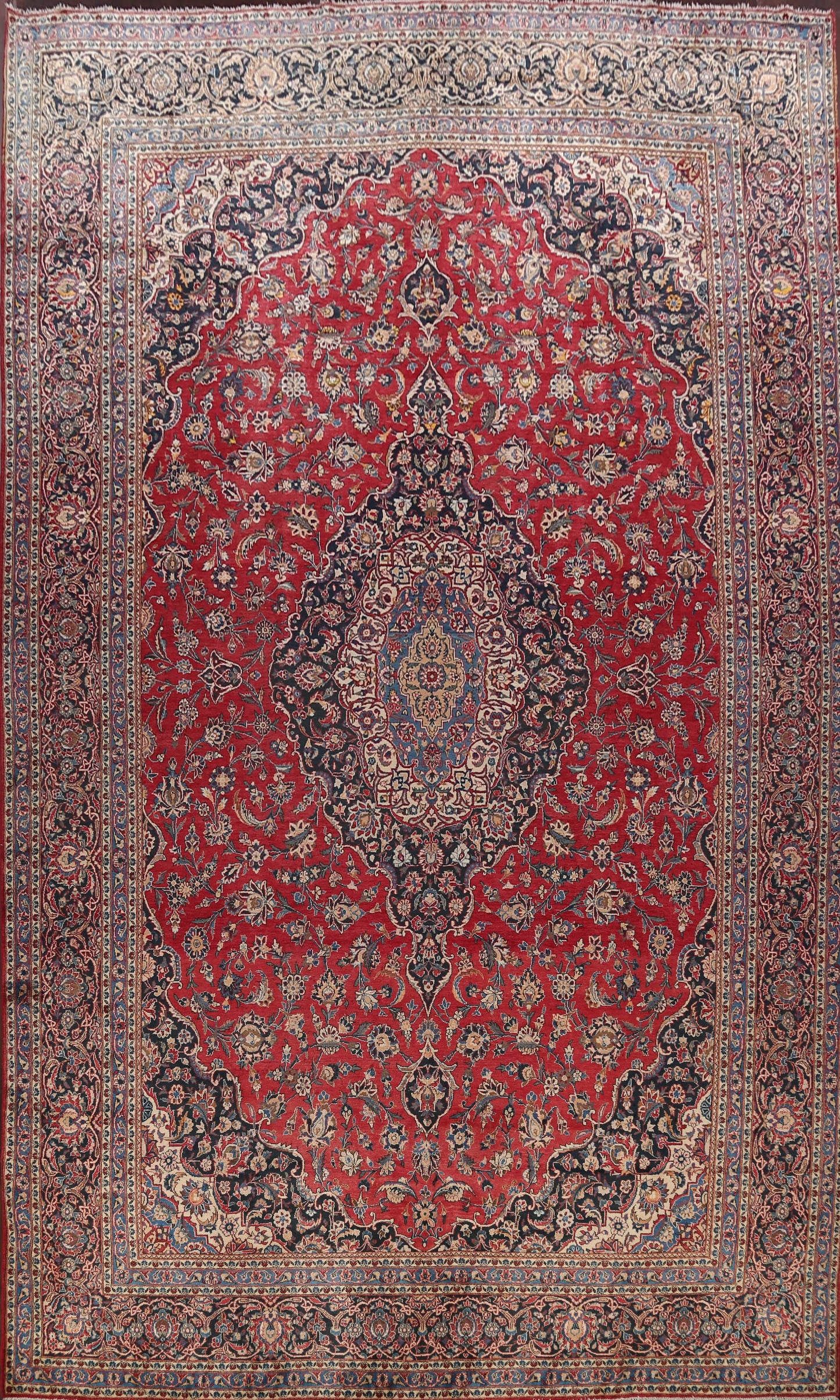 Antique Vegetable Dye Large Kashan Dabir Persian Rug 12x17