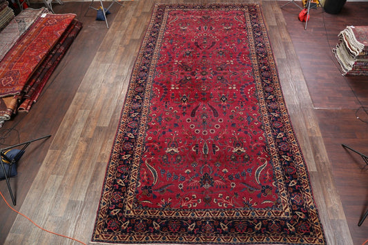 Pre-1900 Palace Size Antique Maroon 9x18 Kerman Lavar Persian Area Rug