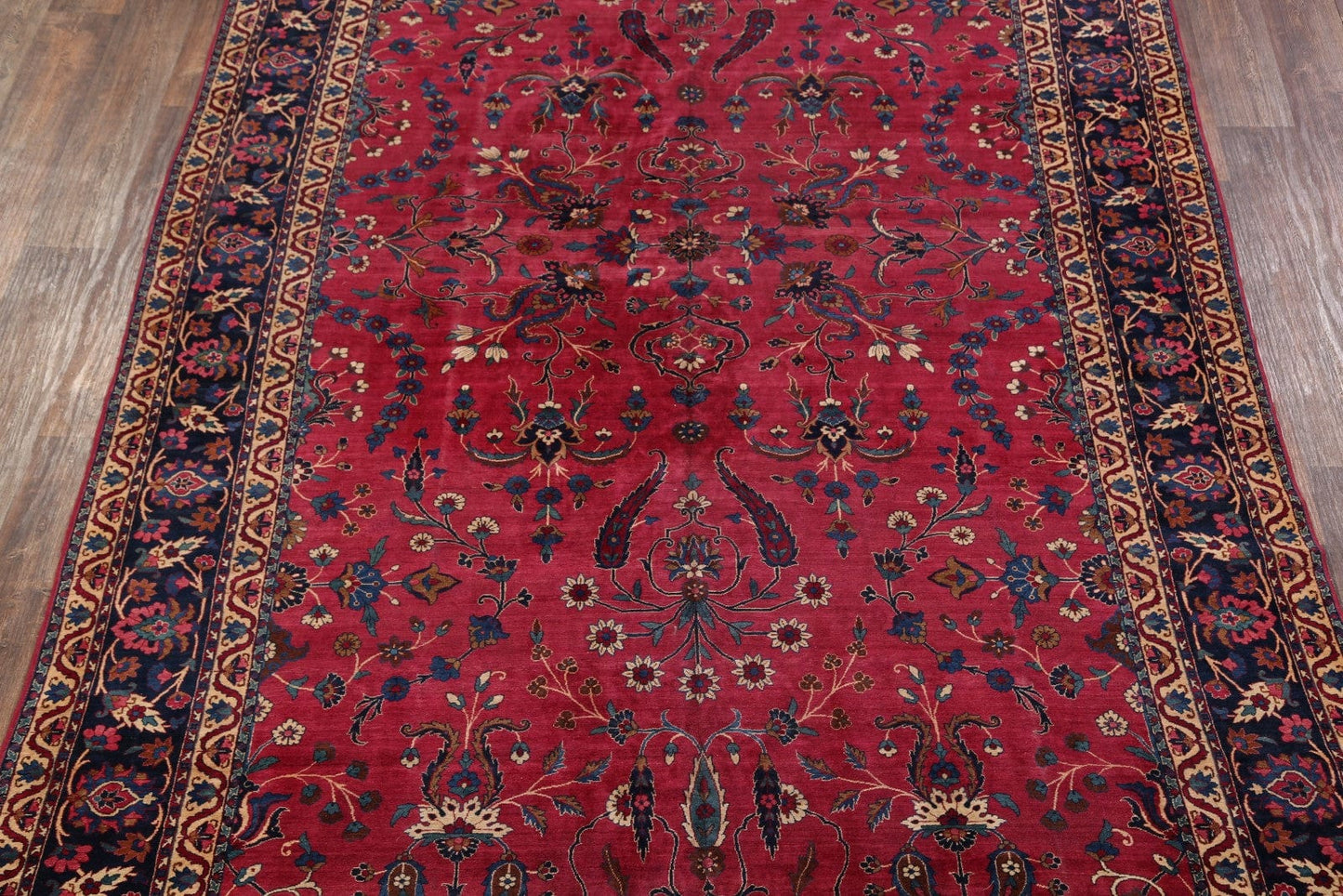 Pre-1900 Palace Size Antique Maroon 9x18 Kerman Lavar Persian Area Rug