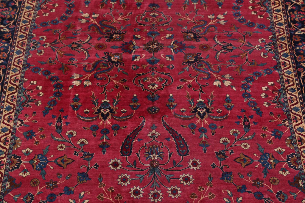 Pre-1900 Palace Size Antique Maroon 9x18 Kerman Lavar Persian Area Rug