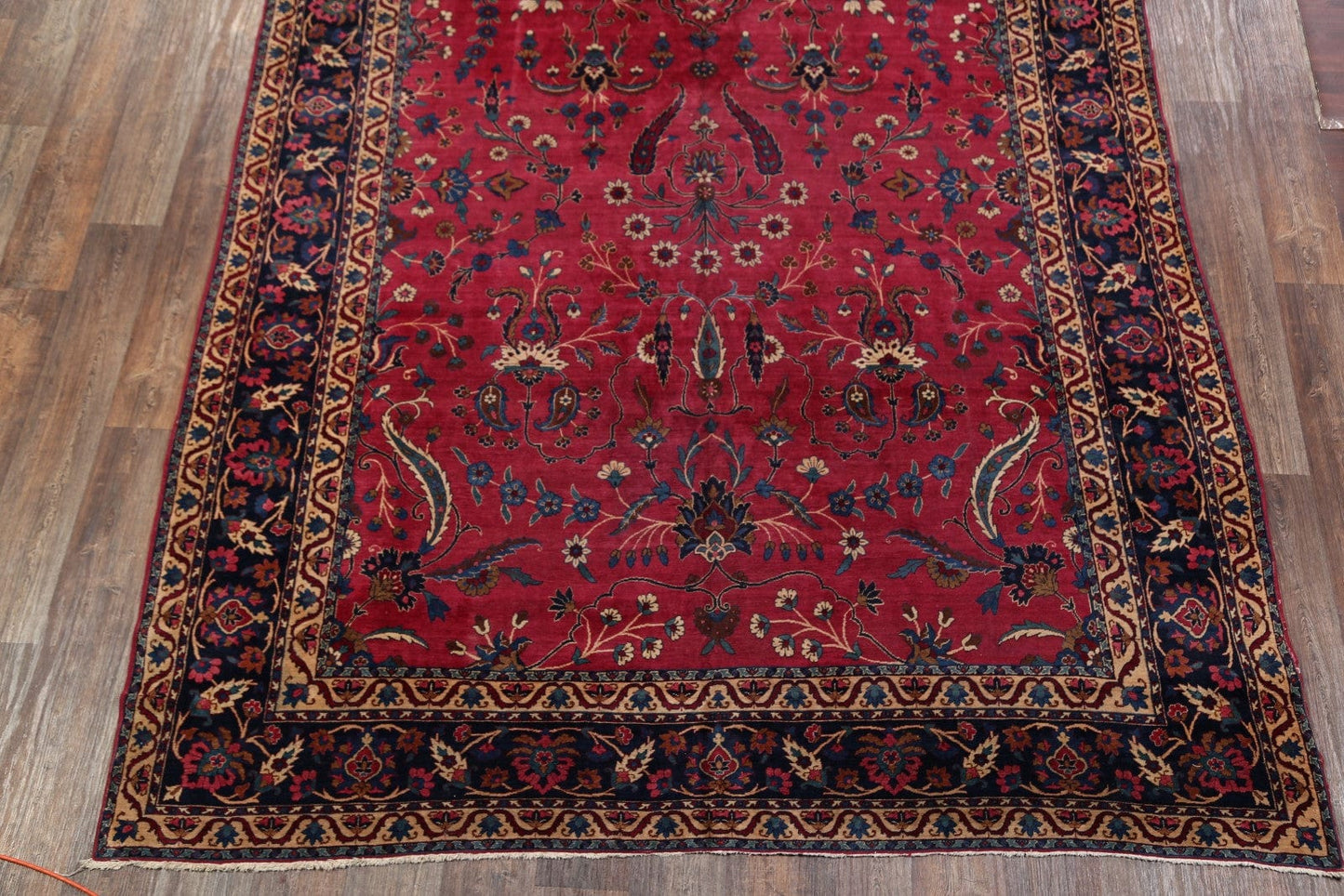 Pre-1900 Palace Size Antique Maroon 9x18 Kerman Lavar Persian Area Rug