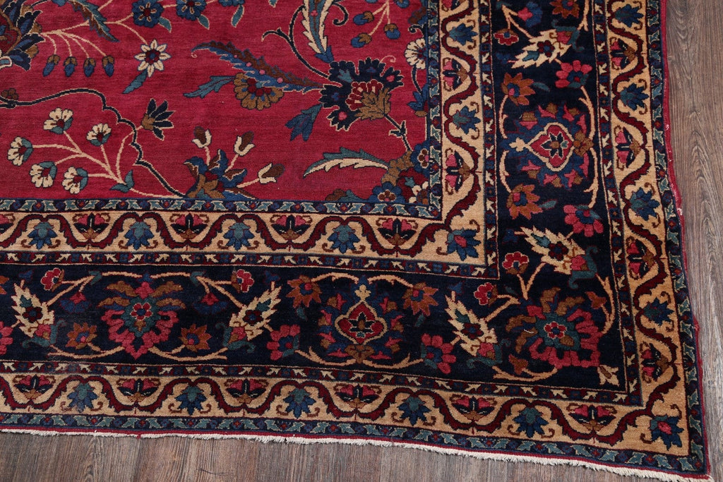 Pre-1900 Palace Size Antique Maroon 9x18 Kerman Lavar Persian Area Rug