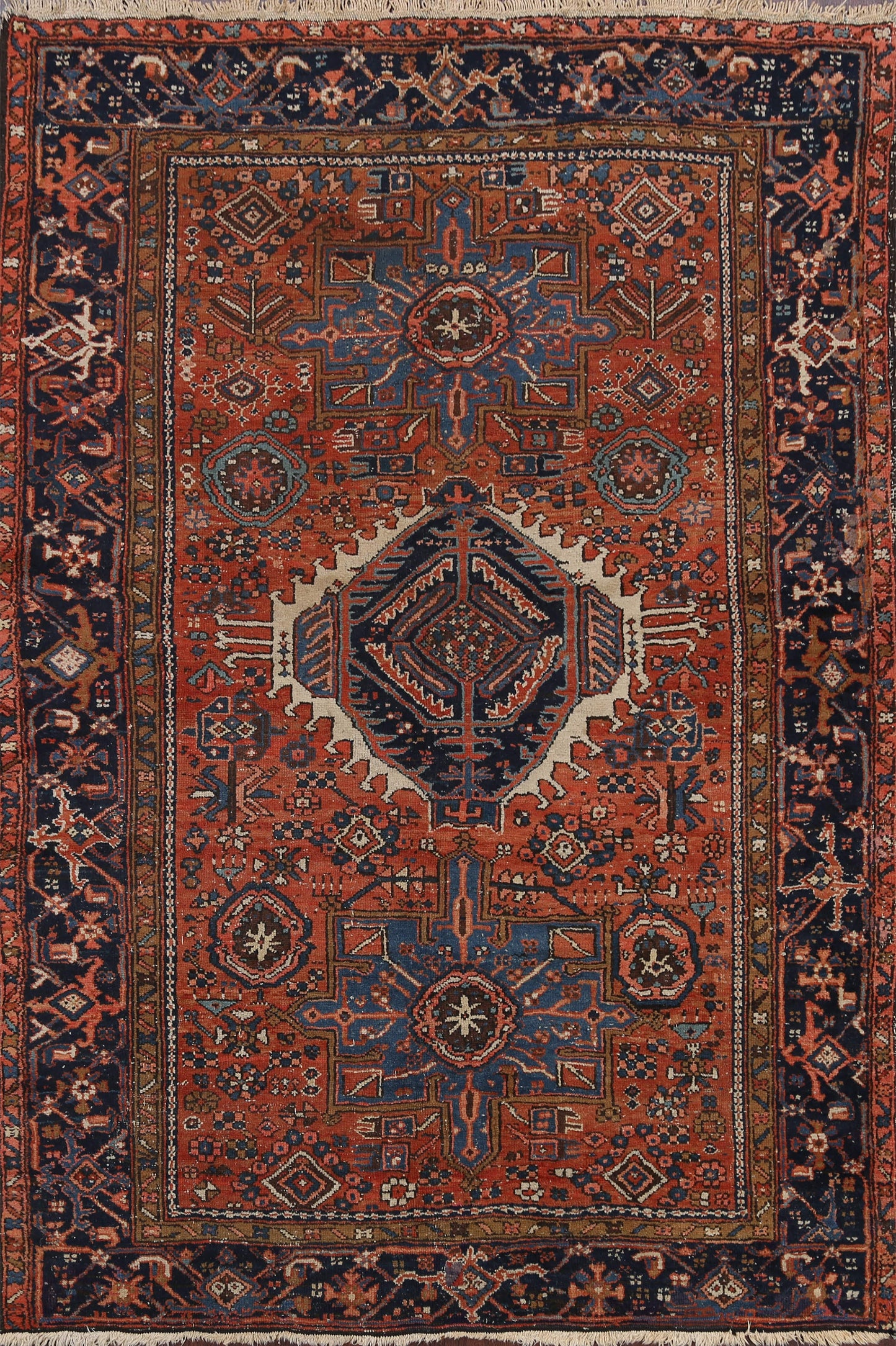 Antique Geometric Gharajeh Persian Area Rug 5x6 Vegetable Dye