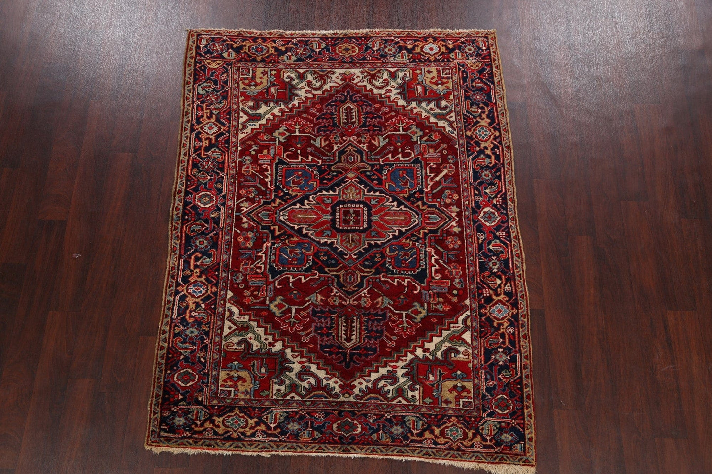 Antique Geometric Heriz Persian Area Rug 5x6