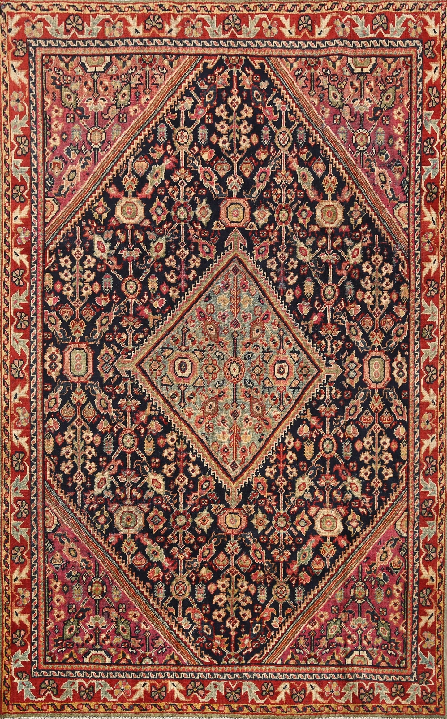 Antique 100% Vegetable Dye Mahal Persian Area Rug 4x6