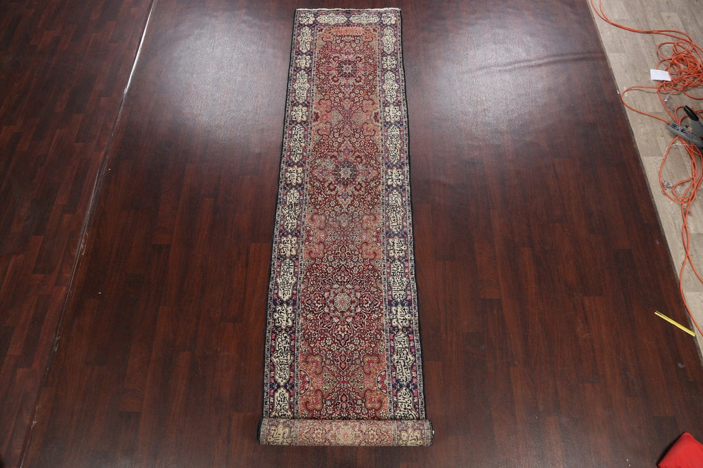 Antique Vegetable Dye Kerman Lavar Persian Runner Rug 3x19