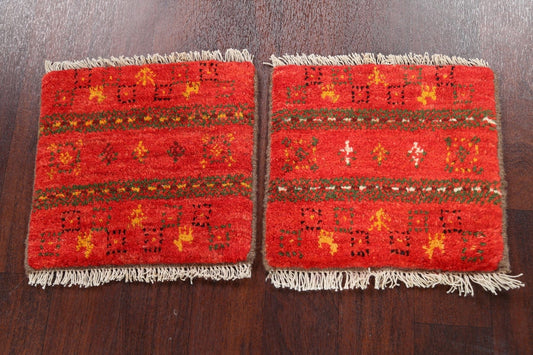 Set of 2 Tribal Gabbeh Persian Area Rugs 1x1 Square