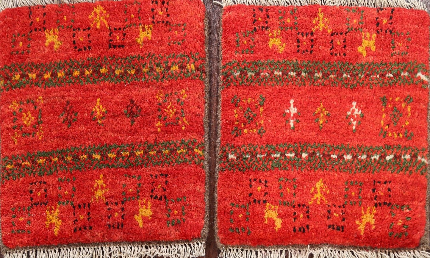 Set of 2 Tribal Gabbeh Persian Area Rugs 1x1 Square