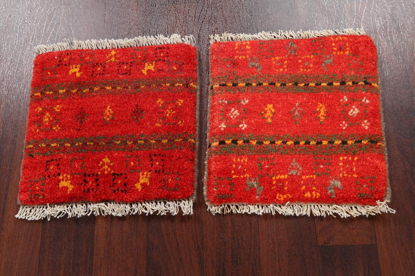 Set of 2 Tribal Gabbeh Persian Area Rugs 1x1 Square