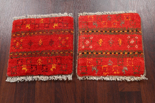 Set of 2 Tribal Gabbeh Persian Area Rugs 1x1 Square