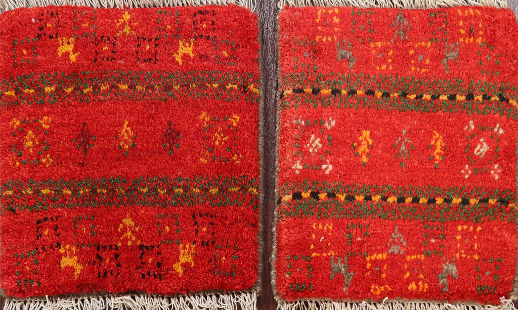 Set of 2 Tribal Gabbeh Persian Area Rugs 1x1 Square