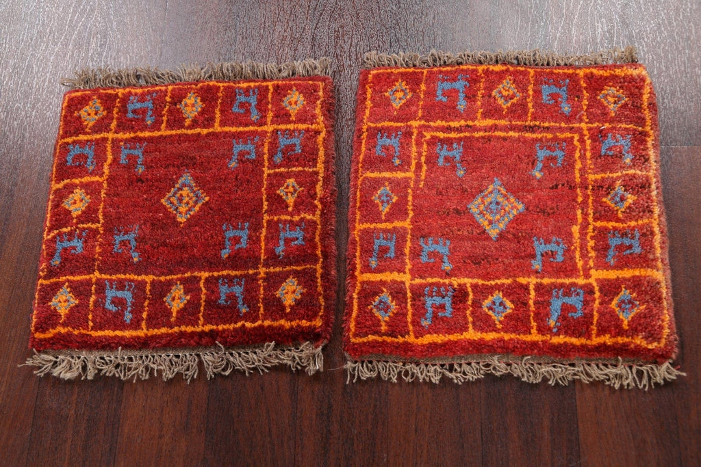 Set of 2 Tribal Gabbeh Persian Area Rugs 1x1 Square