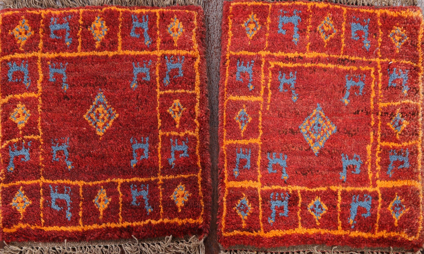 Set of 2 Tribal Gabbeh Persian Area Rugs 1x1 Square